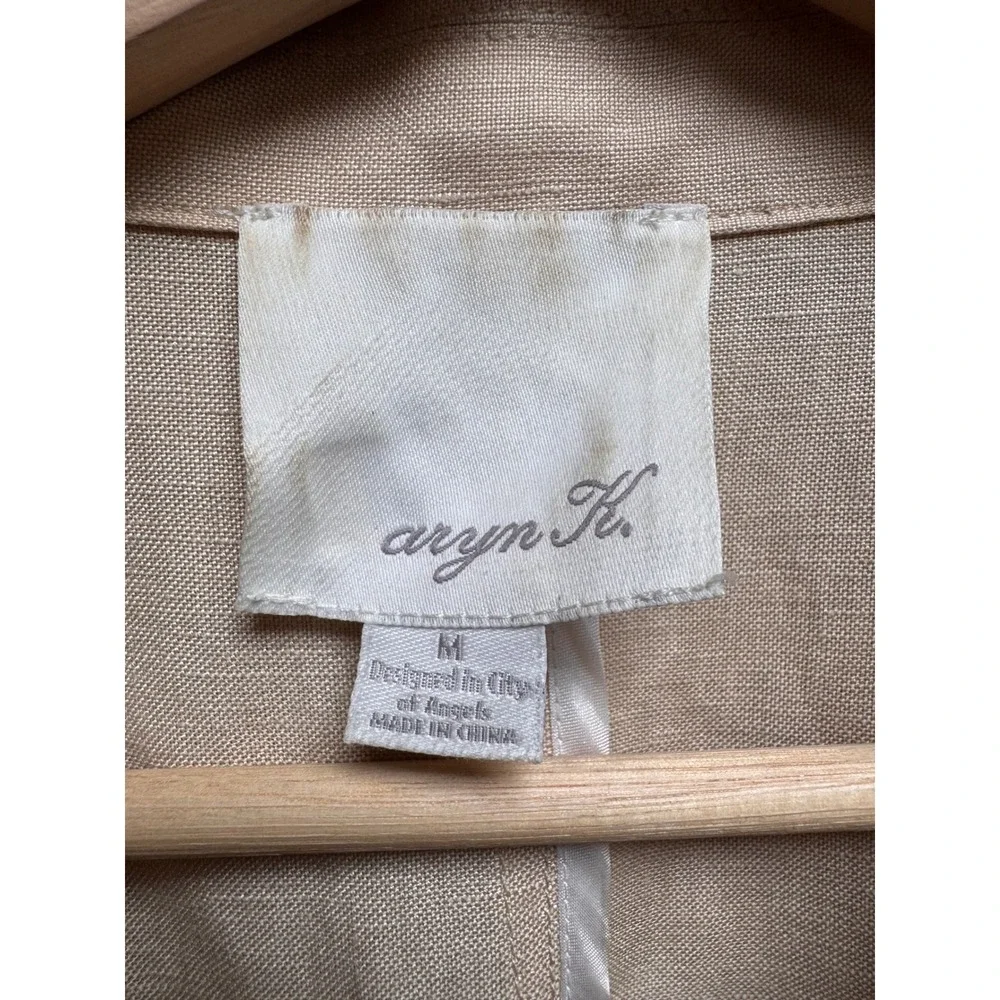aryn k. Women Linen Blend Blazer M Beige Neutral Travel Resort Minimalist Career